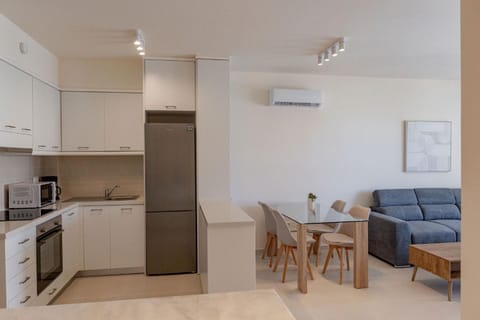 Kitchen or kitchenette, Living room, Seating area, Dining area, oven, stove, air conditioner