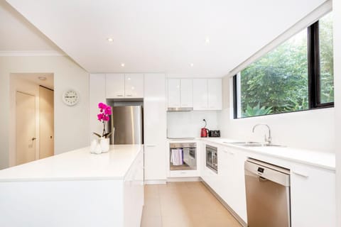 Kitchen or kitchenette, dishwasher, oven, stove