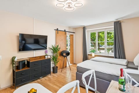 Bed, TV and multimedia, Living room, Photo of the whole room, Seating area, Dining area, Evening entertainment, Bedroom, fireplace