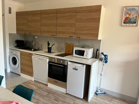 Kitchen or kitchenette, dishwasher, oven, stove, washing machine