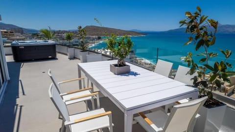 Patio, Day, Natural landscape, View (from property/room), Balcony/Terrace, Living room, Seating area, Dining area, Beach, Mountain view, Sea view