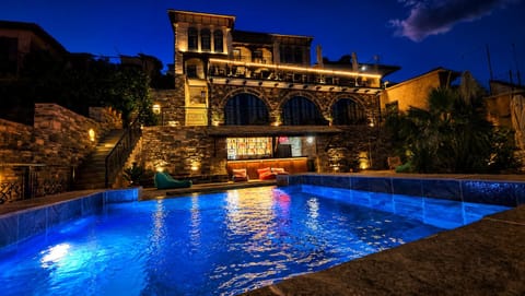 Property building, Night, Pool view, Swimming pool