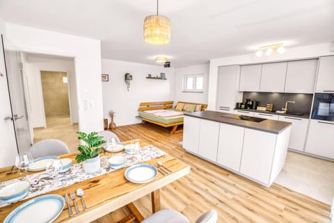 Kitchen or kitchenette, Living room, Dining area, oven, stove