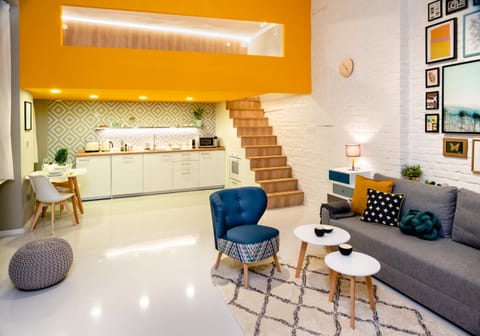 Kitchen or kitchenette, Living room, Seating area