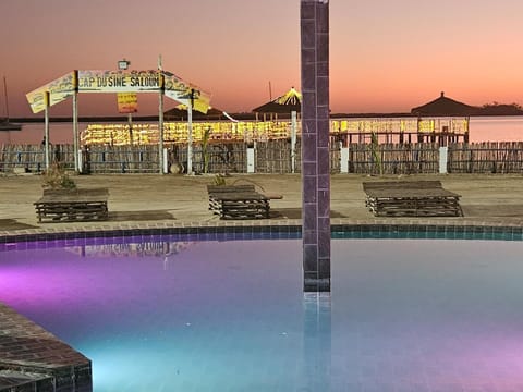 Natural landscape, Pool view, Swimming pool, Sunset
