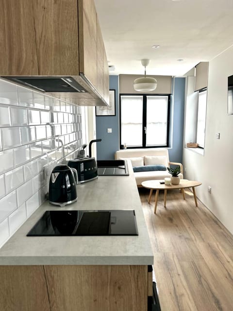 Kitchen or kitchenette, stove