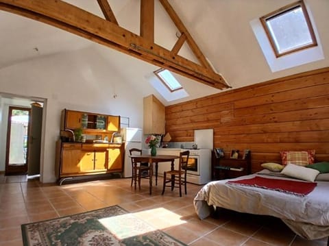 Bed, Kitchen or kitchenette, Living room, Seating area, Bedroom