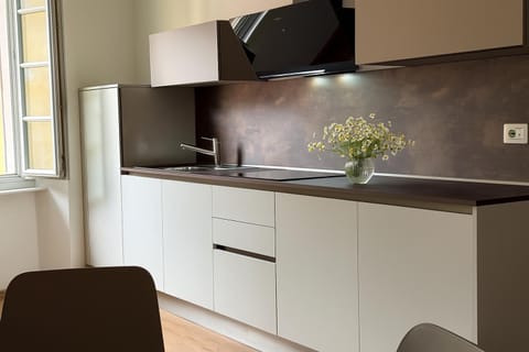 Kitchen or kitchenette, stove, kitchen