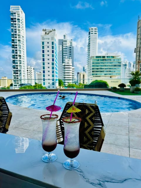 Property building, Patio, Day, Food and drinks, City view, Pool view, Swimming pool, Drinks