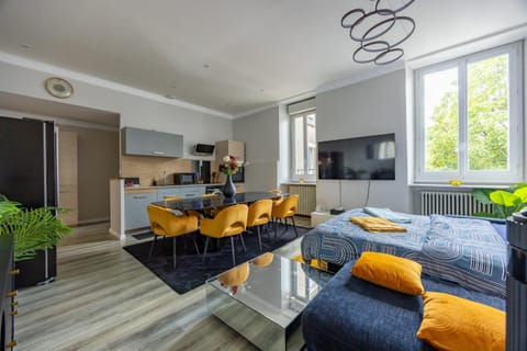 TV and multimedia, Kitchen or kitchenette, Living room, Seating area, Dining area, dishwasher, microwave, oven, toaster, toaster, washing machine, washing machine