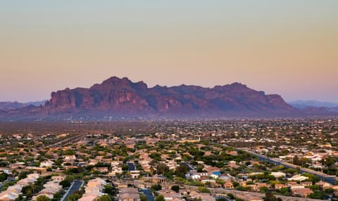Nearby landmark, Natural landscape, Bird's eye view, Mountain view