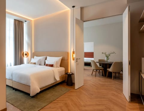 Bed, Living room, Seating area, Bedroom