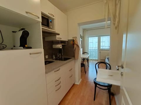 Kitchen or kitchenette, stove