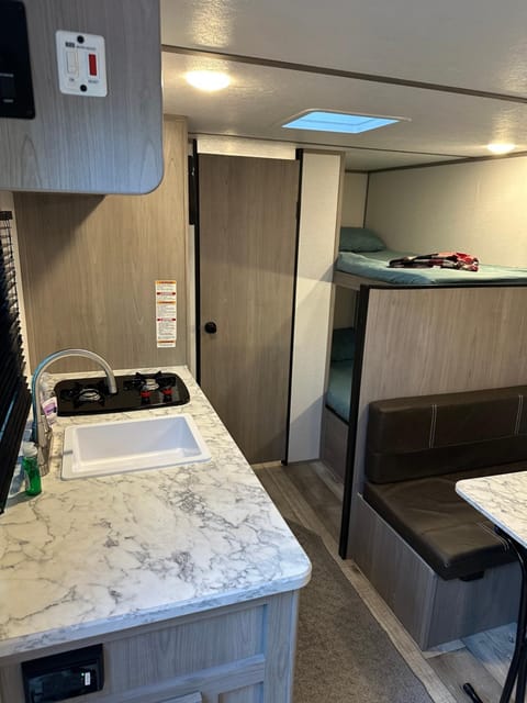 Kitchen or kitchenette, stove