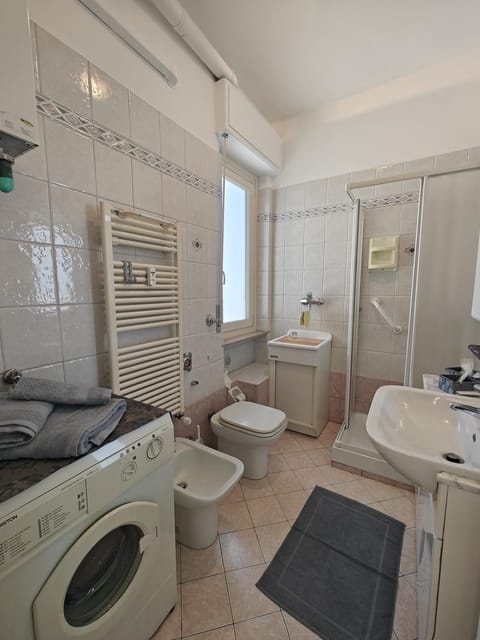 Toilet, Bathroom, towels, washing machine