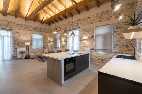Living room, dishwasher, oven, stove