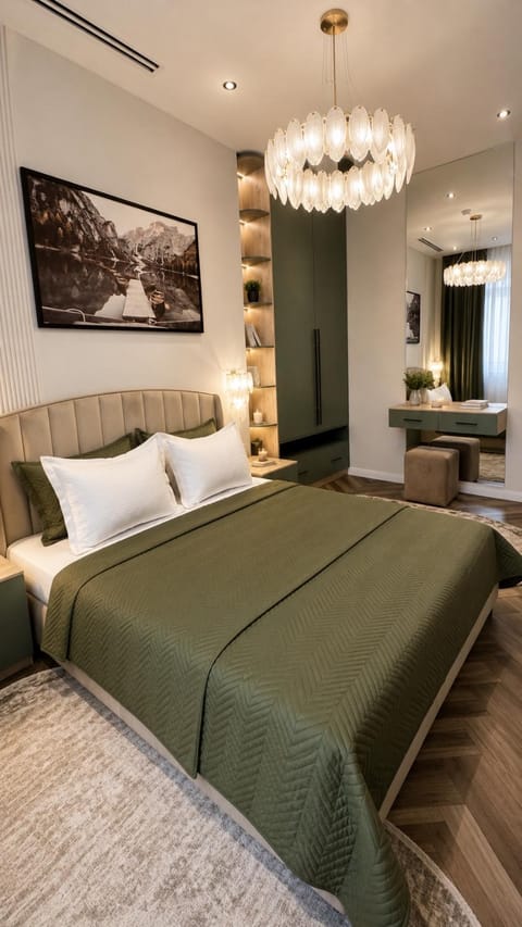 Bed, Seating area, Bedroom