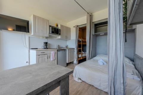 Bed, Kitchen or kitchenette, Photo of the whole room, Dining area, Bedroom, minibar, oven, pet friendly, stove, wardrobe