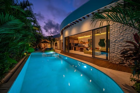 Property building, Night, Pool view, Swimming pool