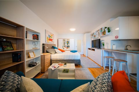 Bed, Library, TV and multimedia, Photo of the whole room, Seating area