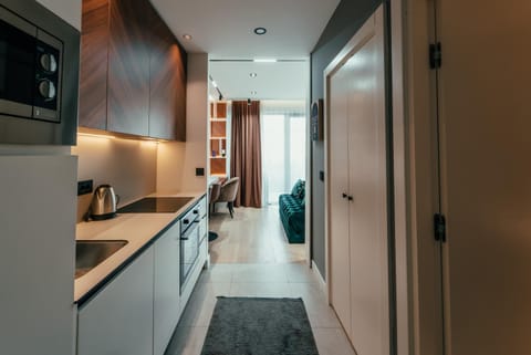 Kitchen or kitchenette, stove