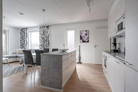 Kitchen or kitchenette, Living room, Seating area, Dining area, stove