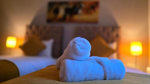 Bed, Photo of the whole room, Bedroom, towels