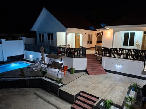 Property building, Patio, Night, View (from property/room), Balcony/Terrace, Pool view, Swimming pool, Swimming pool, sunbed