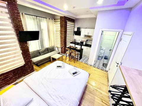 Communal lounge/ TV room, Kitchen or kitchenette, Living room, Photo of the whole room, Seating area, Bedroom