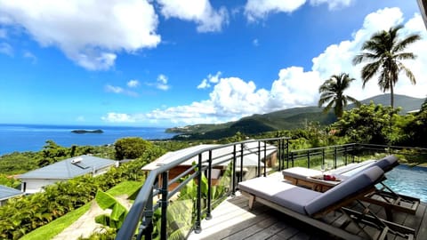 View (from property/room), Balcony/Terrace, Mountain view, Pool view, Sea view, Swimming pool, sunbed