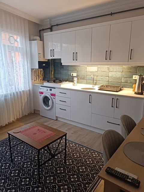 Kitchen or kitchenette, Living room, Seating area, Dining area, stove, washing machine