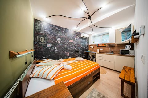Bed, Kitchen or kitchenette, Photo of the whole room, Bedroom, oven