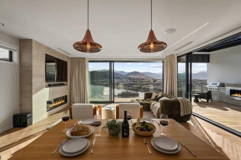 Living room, Seating area, Dining area, Lake view, Mountain view