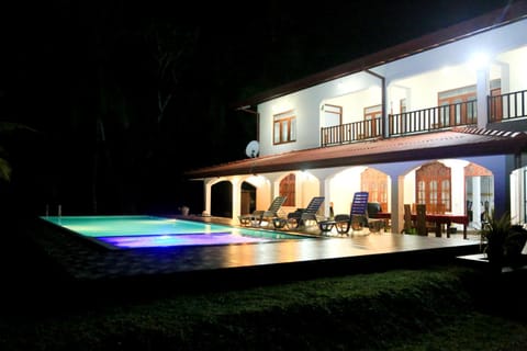 Property building, Night, Natural landscape, Garden view, Pool view, Swimming pool