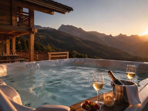 Patio, Day, Natural landscape, Hot Tub, Spa and wellness centre/facilities, Mountain view, Sunrise
