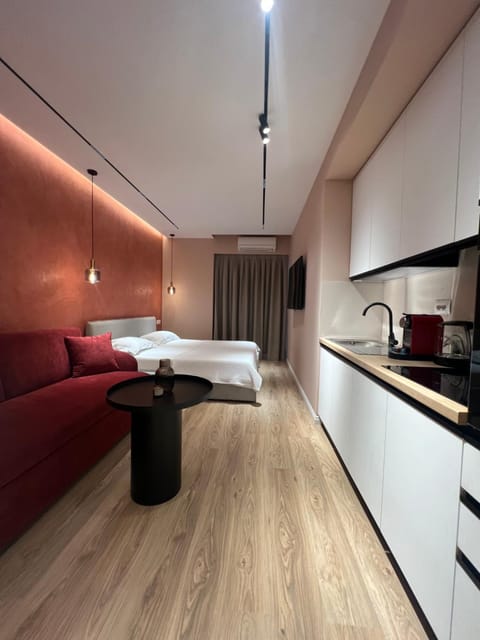 Bed, Kitchen or kitchenette, Living room, Seating area, Bedroom, stove