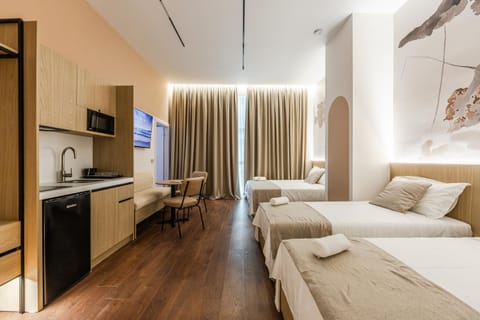 Bed, TV and multimedia, Kitchen or kitchenette, Living room, Photo of the whole room, Seating area, Bedroom, minibar