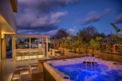 Patio, Night, Natural landscape, Hot Tub