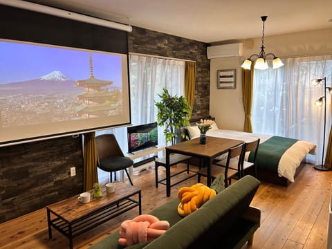 Bed, Living room, Dining area