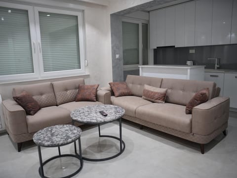 Kitchen or kitchenette, Living room, Seating area