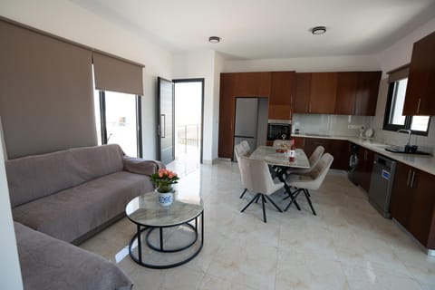 Kitchen or kitchenette, Living room, Seating area, Dining area