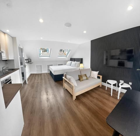 Bed, TV and multimedia, Kitchen or kitchenette, Photo of the whole room, Seating area, Bedroom