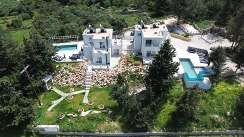 Property building, Natural landscape, Bird's eye view, Garden, Garden view, Pool view, Swimming pool