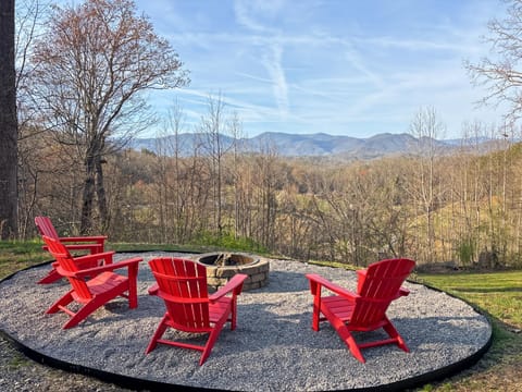 Patio, Natural landscape, Seating area, Mountain view, Sunset, fireplace