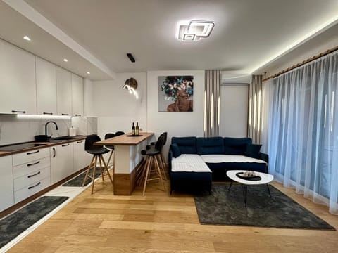 Kitchen or kitchenette, Living room, Seating area, Dining area