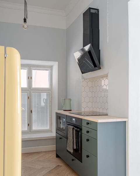 Kitchen or kitchenette, oven, stove