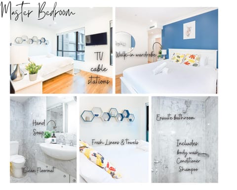 Shower, Bed, Bathroom, TV and multimedia, Bedroom, towels, wardrobe, air conditioner
