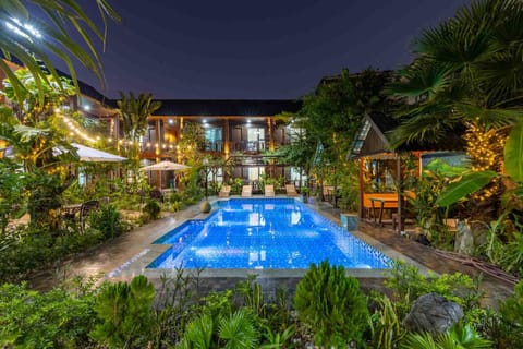 Property building, Night, Natural landscape, Garden view