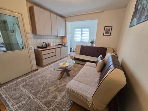 Kitchen or kitchenette, Living room, Seating area, Dining area