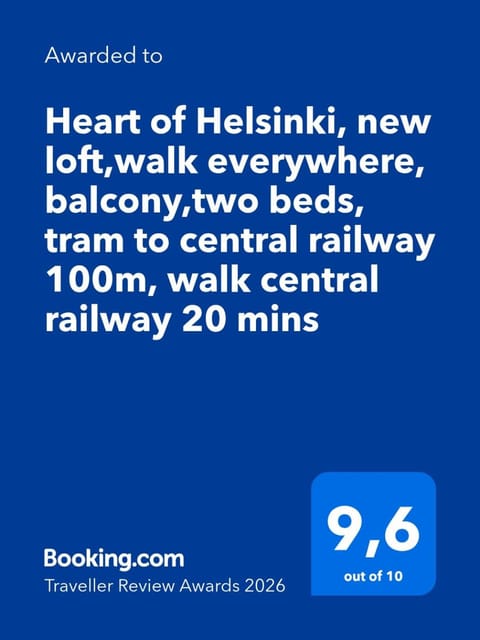 Heart of Helsinki, new loft,walk everywhere, balcony, 1 beds and 1 sofa bed, tram to central railway 100m, walk central railway 20 mins Apartment in Finland